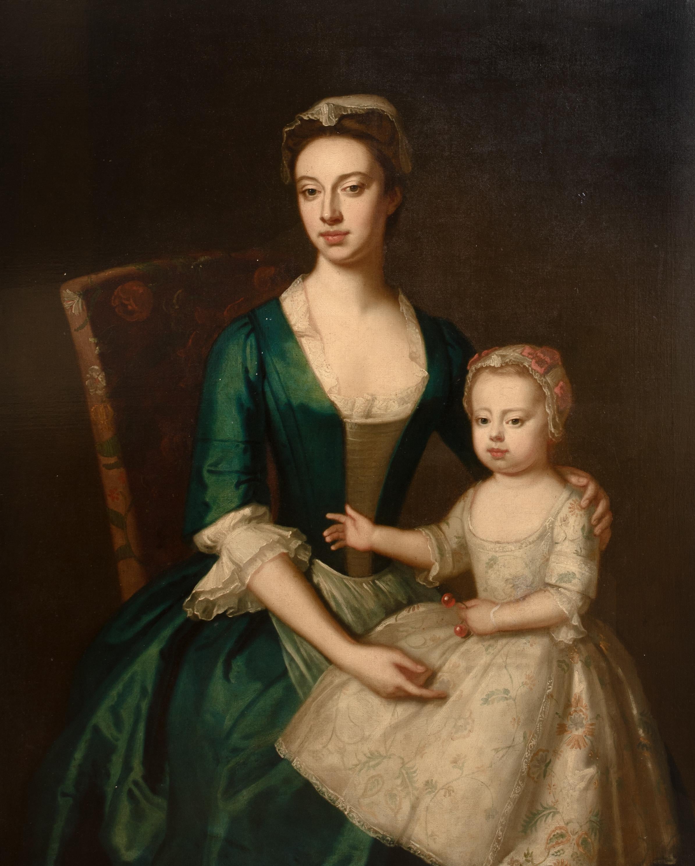 Ritratto di Elizabeth Plumer (nata Byde) e della figlia, 1735 circa - Portrait Painting Nero di John Vanderbank