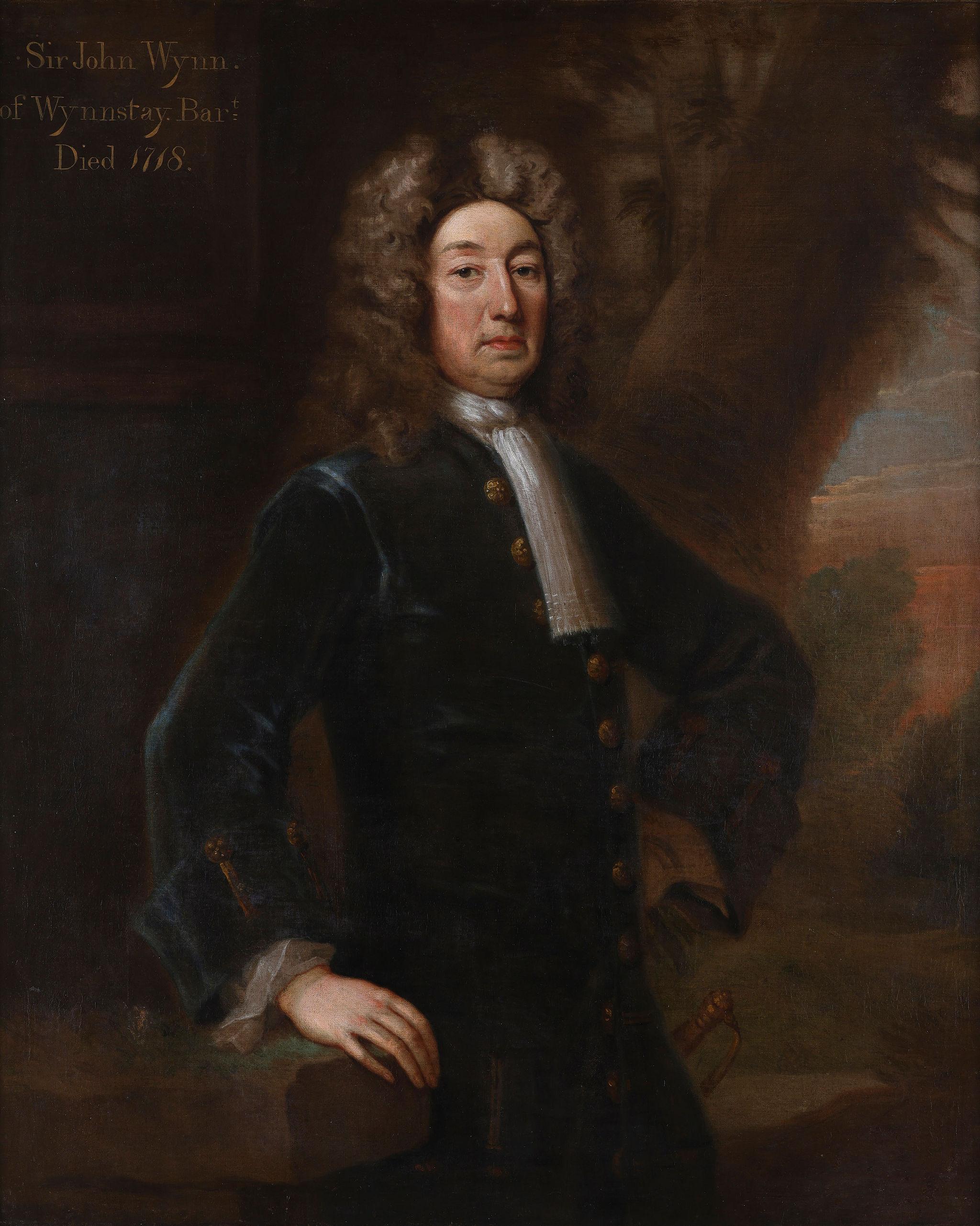 Ritratto a tre quarti di Sir John Wynn, 5° Baronetto, olio su tela - Painting di John Vanderbank