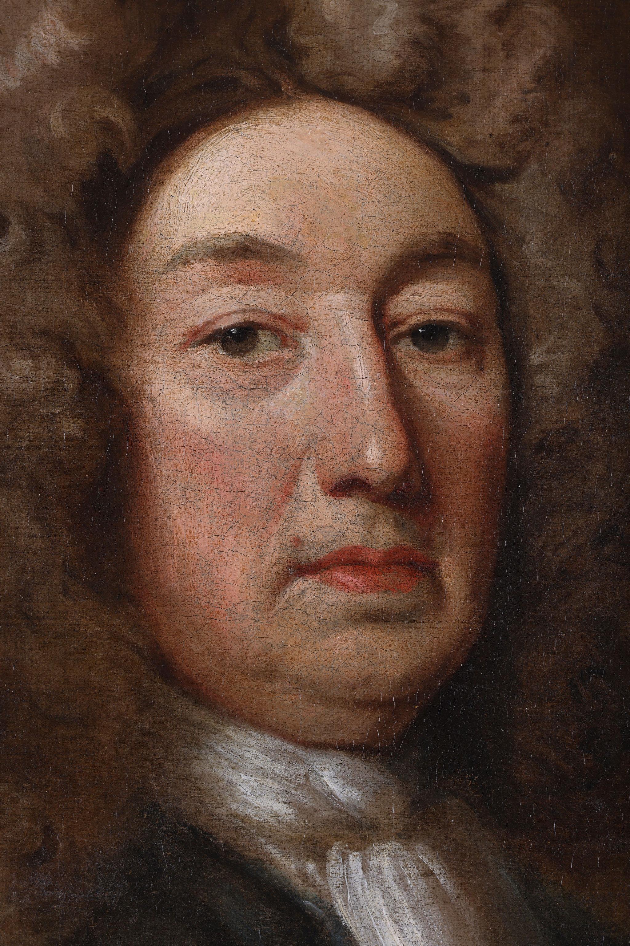 Ritratto a tre quarti di Sir John Wynn, 5° Baronetto, olio su tela - Portrait Painting Nero di John Vanderbank