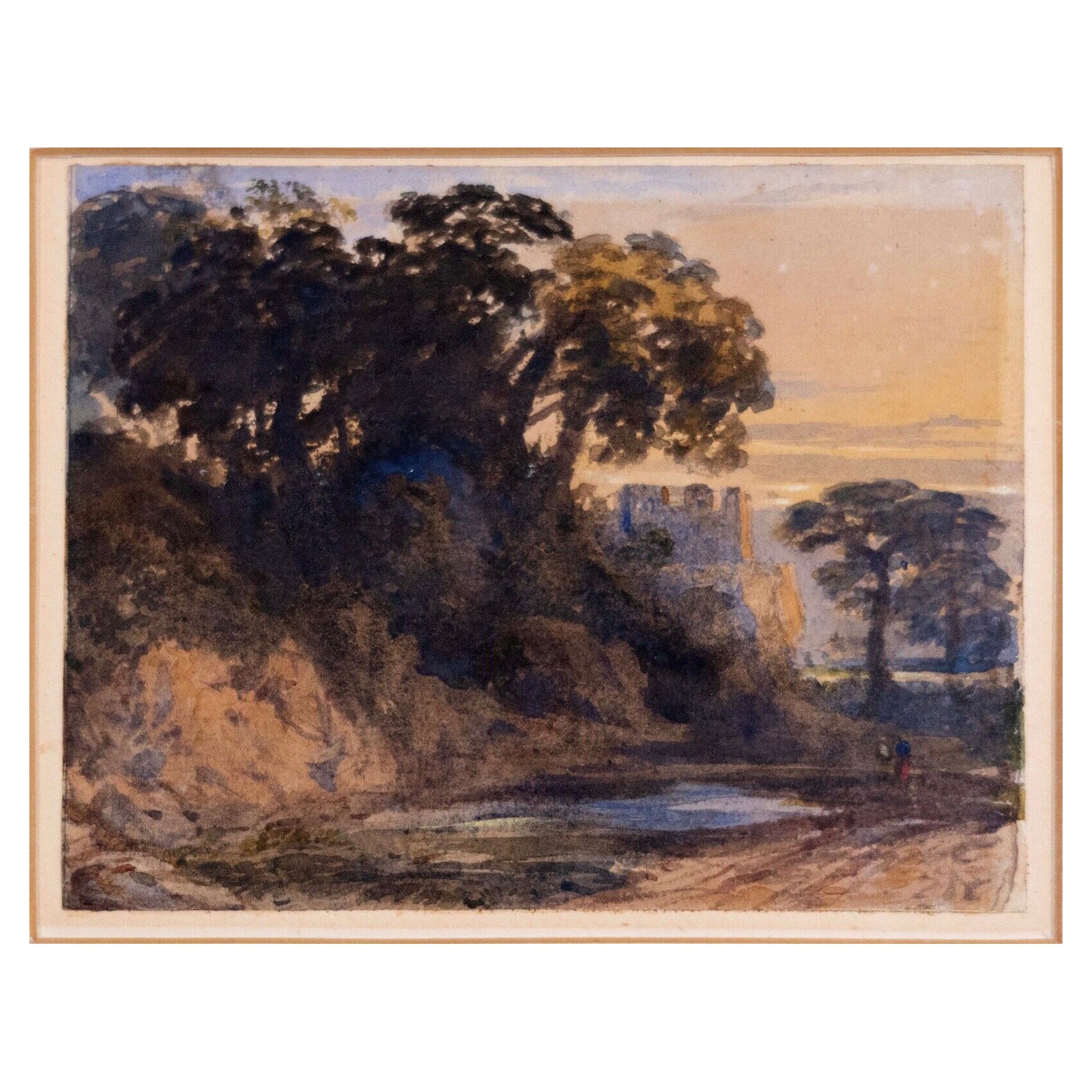 Antikes englisches Landschaftsaquarell auf Papier, John Varley, gerahmt, 1800er Jahre