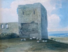 « The Old Ruined Tower », aquarelle, début du 19e siècle, cadre d'époque