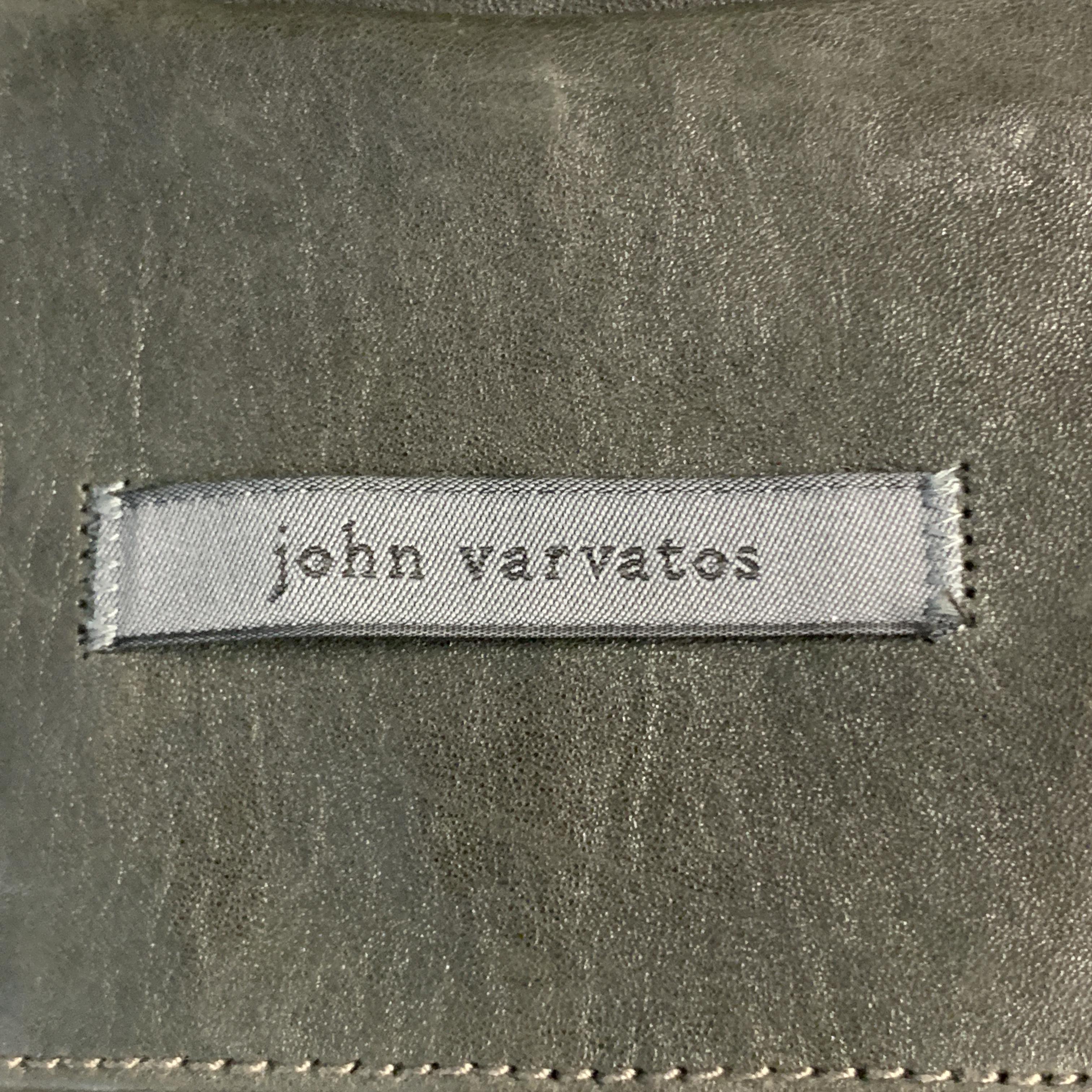 JOHN VARVATOS 36 Slate Suede Notch Lapel Leather Trim Double Buttoned Jacket 1