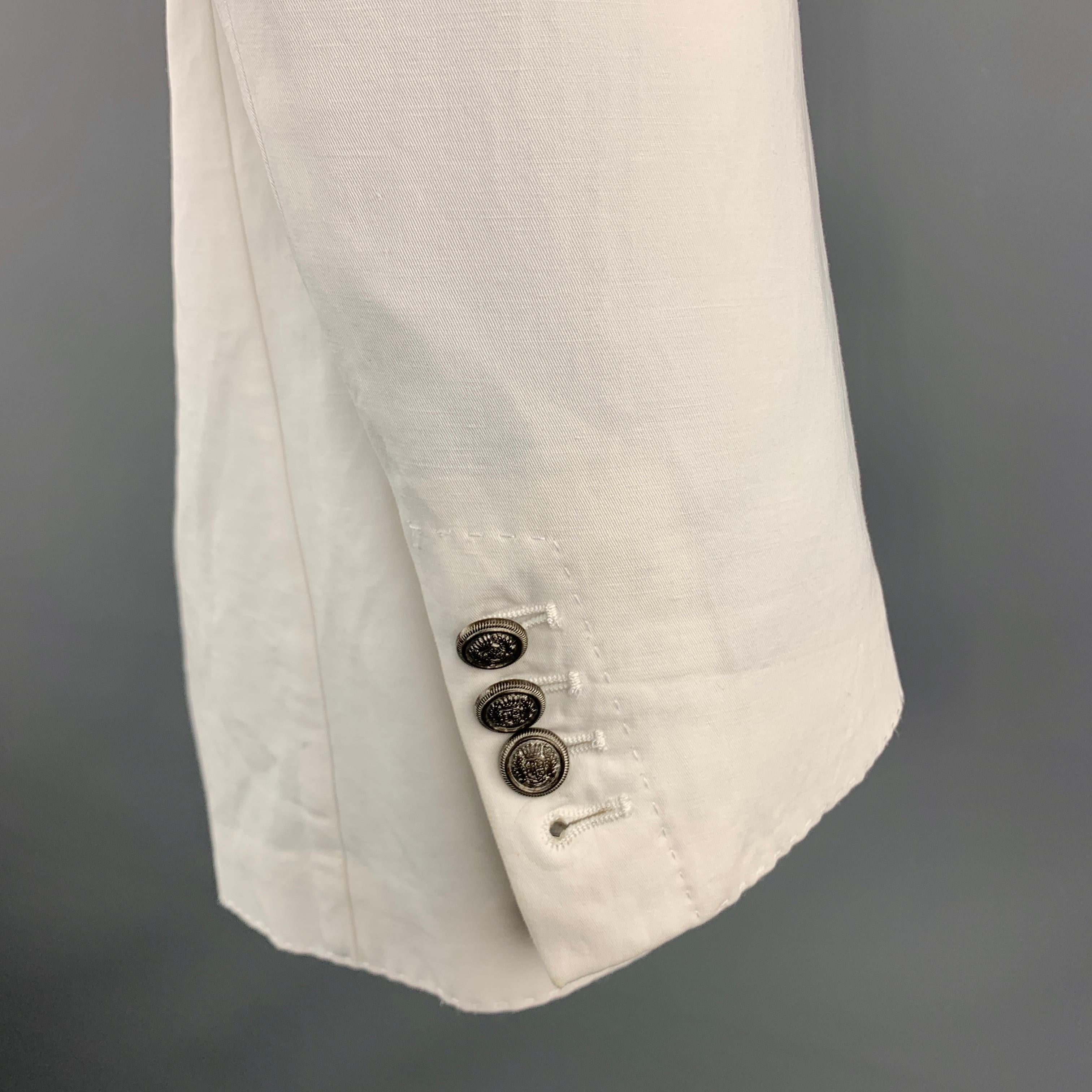 Beige JOHN VARVATOS 36 White Cotton / Linen Silver Embossed Metal Buttons Sport Coat