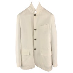 JOHN VARVATOS 36 White Cotton / Linen Silver Embossed Metal Buttons Sport Coat