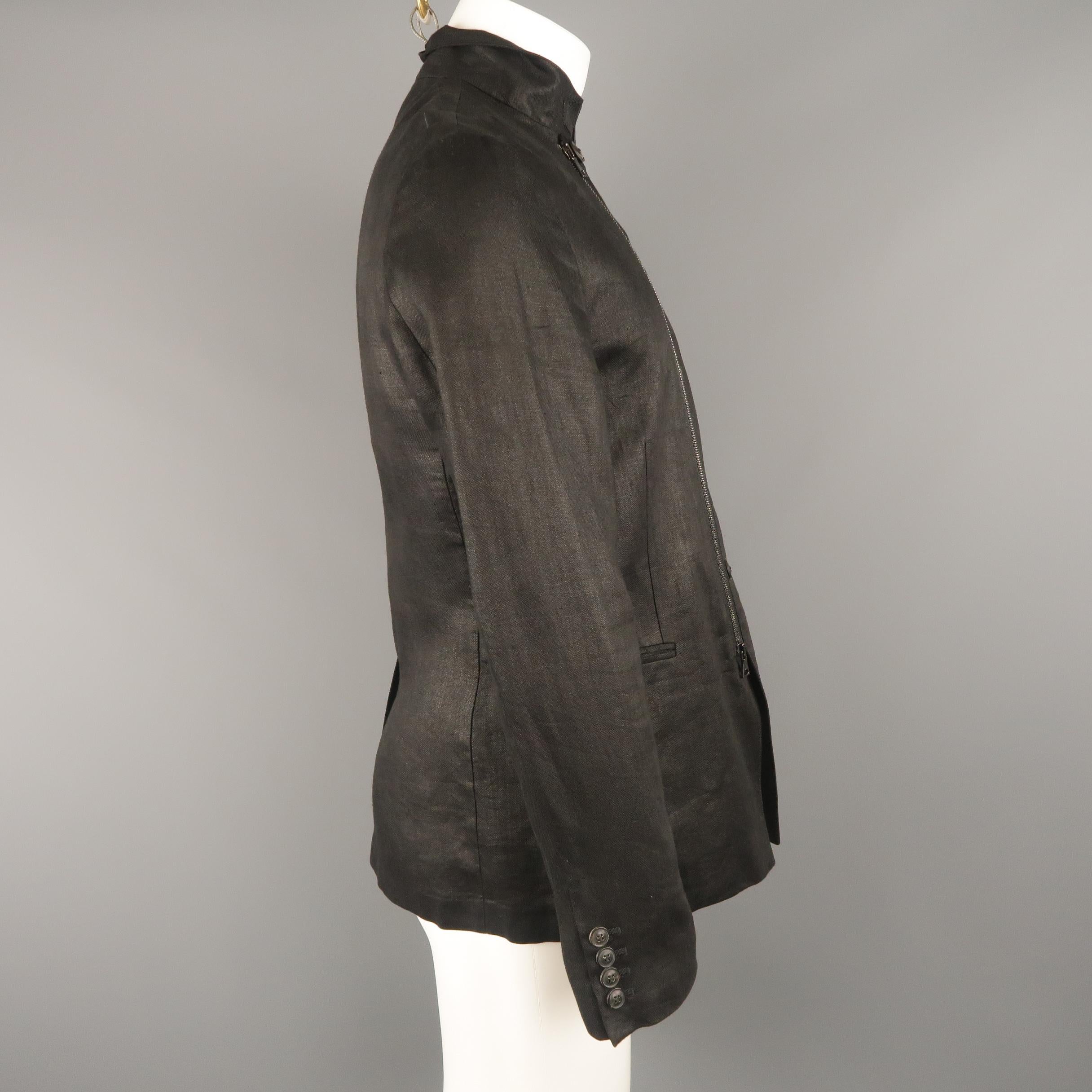 JOHN VARVATOS 38 Black Coated Linen Zip & Buttons Jacket 2