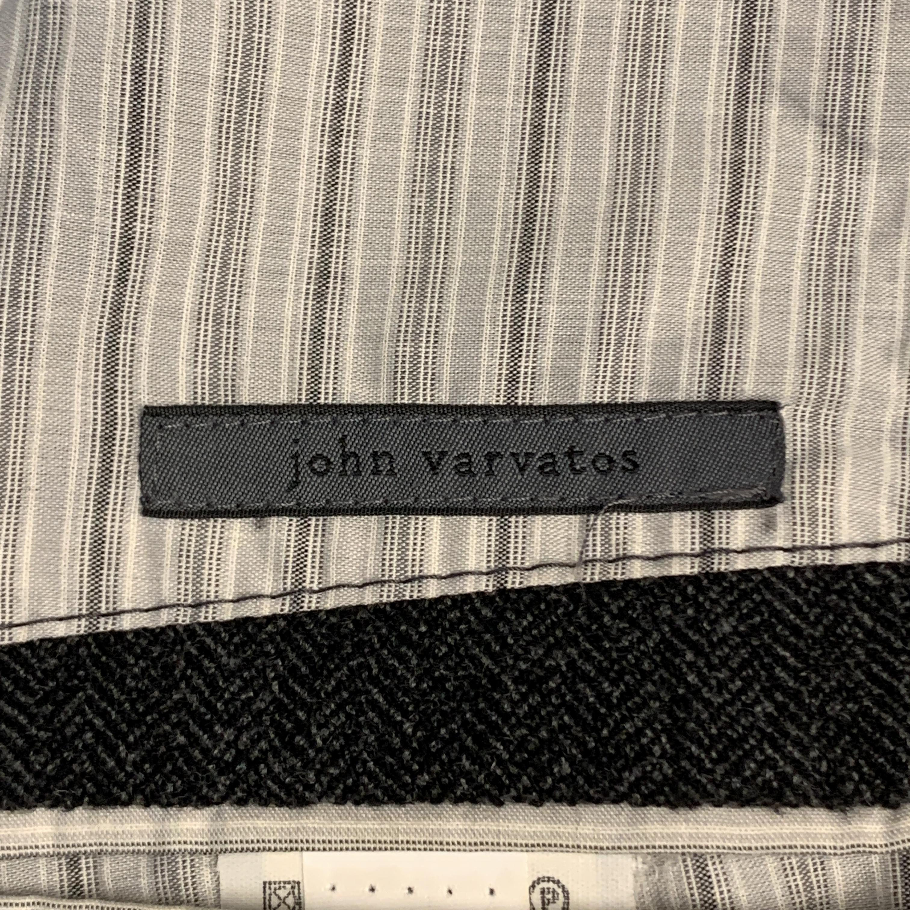 JOHN VARVATOS 38 Charcoal & Black Herringbone Wool Blend Double Buttoned Blazer 4
