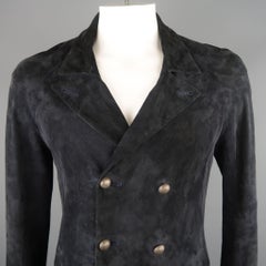 JOHN VARVATOS 40 Black Suede Double Breasted Long Coat