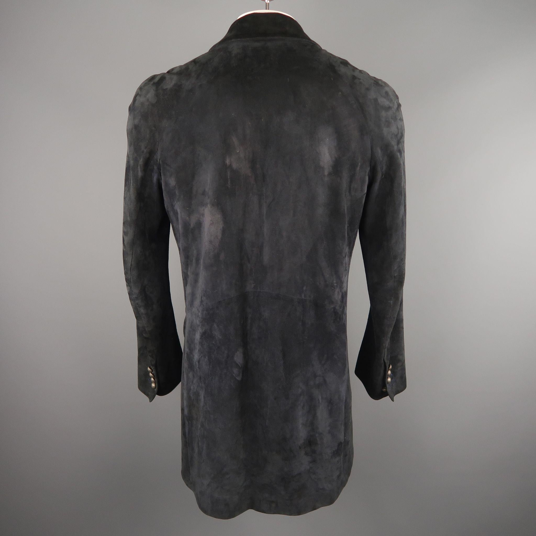 JOHN VARVATOS 40 Black Suede Double Breasted Long Coat 2