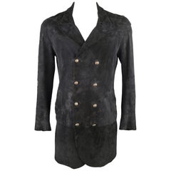 JOHN VARVATOS 40 Black Suede Double Breasted Long Coat