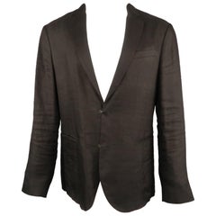 JOHN VARVATOS 40 Regular Black Solid Linen / Viscose Notch Lapel Sport Coat