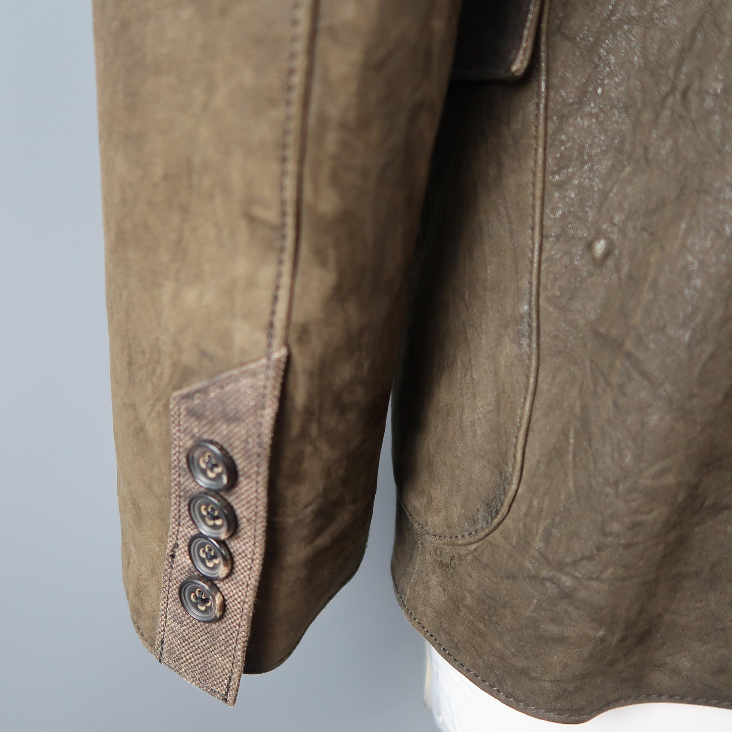 JOHN VARVATOS 44 Brown Distressed Leather Military Style Jacket 3