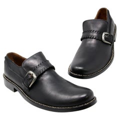 John Varvatos Black Classic Single Buckle Strap Leather Formal Elastic Shoes