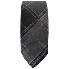 JOHN VARVATOS Black & Grey Plaid Silk Skiny Tie