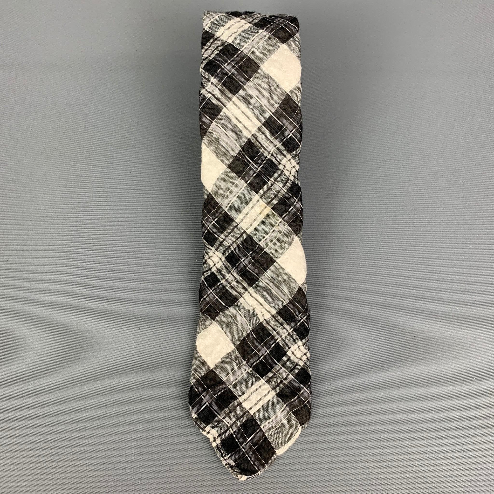 JOHN VARVATOS Black & White Plaid Wool Blend Tie In Good Condition For Sale In San Francisco, CA