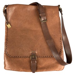 JOHN VARVATOS Brown Leather Whipstitch Messenger Bag