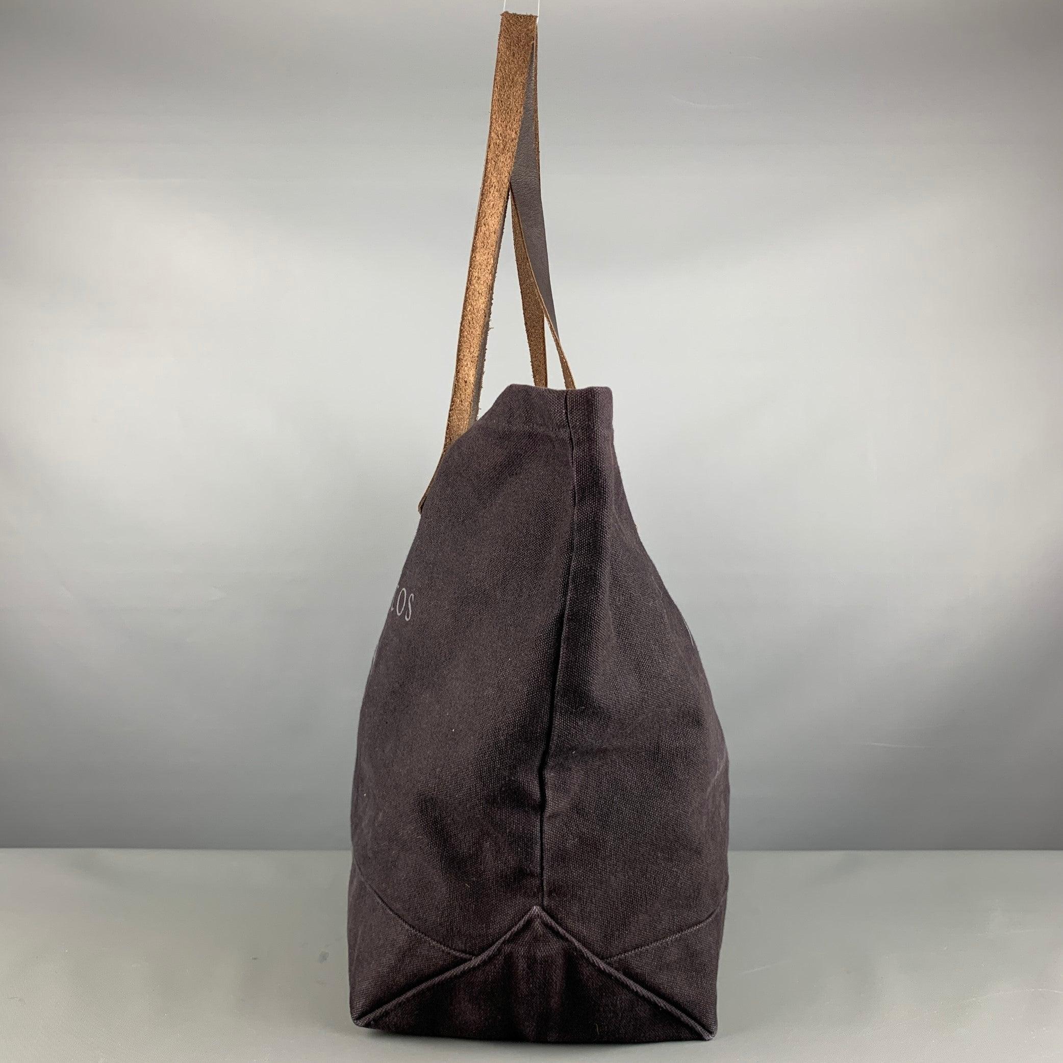 Black JOHN VARVATOS Brown Purple Logo Canvas Leather Tote Bags
