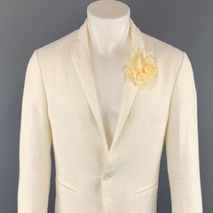 JOHN VARVATOS Chest Size 36 Solid Cream Linen / Ramie Notch Lapel Sport Coat