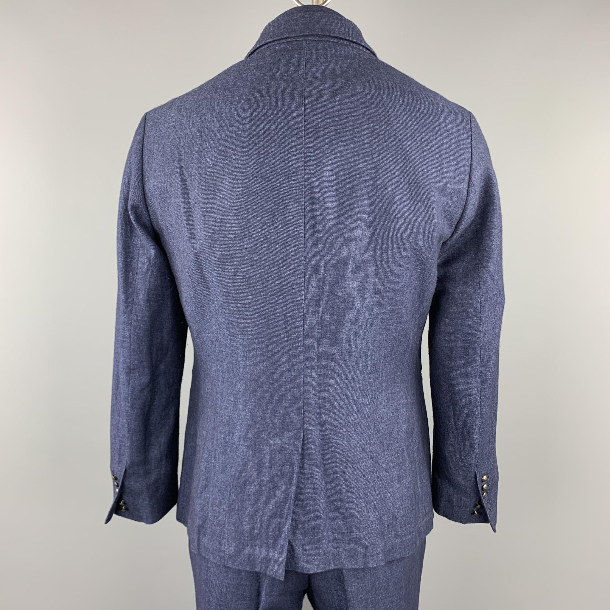 JOHN VARVATOS Chest Size 40 Blue Textured Linen / Wool Notch Lapel Suit In Excellent Condition In San Francisco, CA