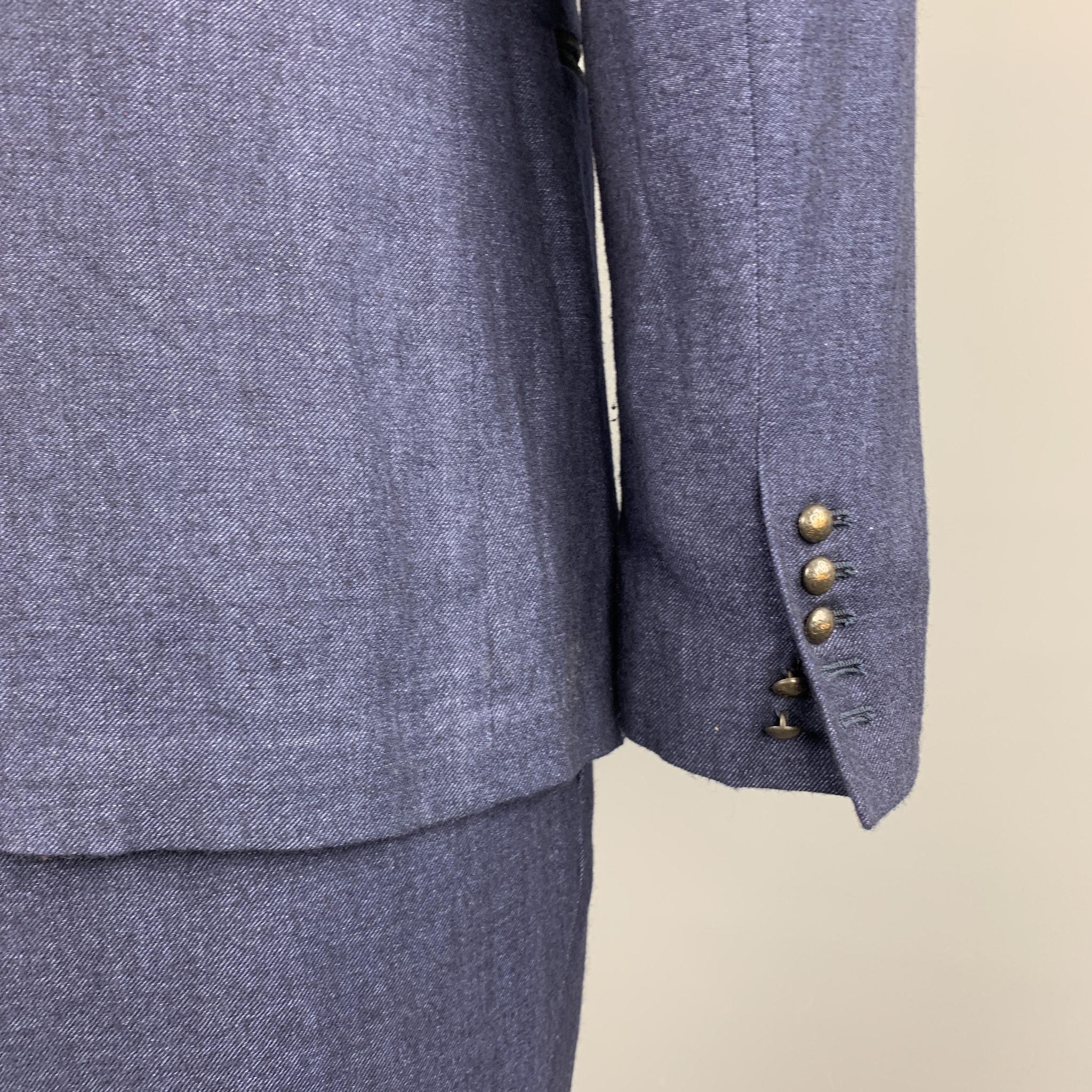 Men's JOHN VARVATOS Chest Size 40 Blue Textured Linen / Wool Notch Lapel Suit