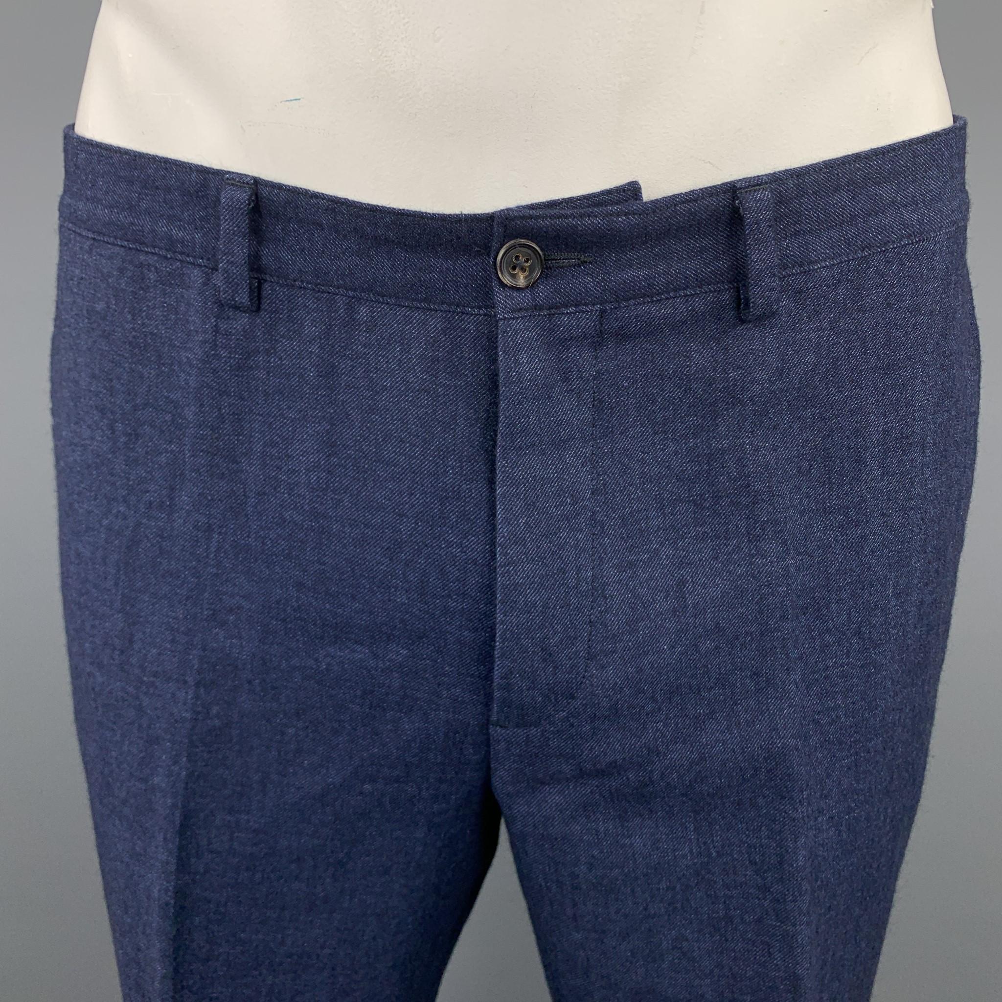 JOHN VARVATOS Chest Size 40 Blue Textured Linen / Wool Notch Lapel Suit 2