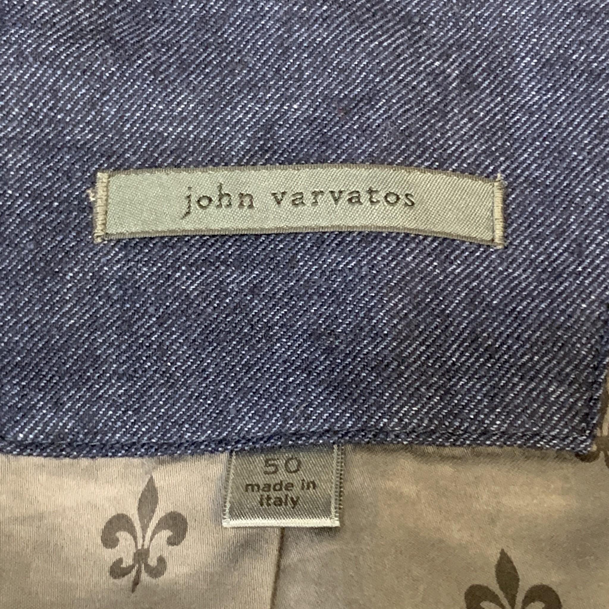 JOHN VARVATOS Chest Size 40 Blue Textured Linen / Wool Notch Lapel Suit 5