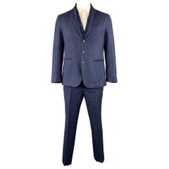 JOHN VARVATOS Chest Size 40 Blue Textured Linen / Wool Notch Lapel Suit