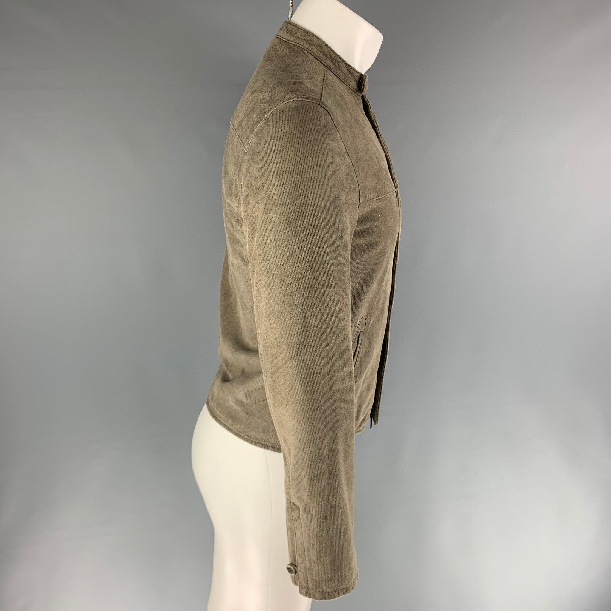 JOHN VARVATOS Chest Size S Size S Green Olive Pinstripe Suede Zip Up Jacket In Good Condition For Sale In San Francisco, CA