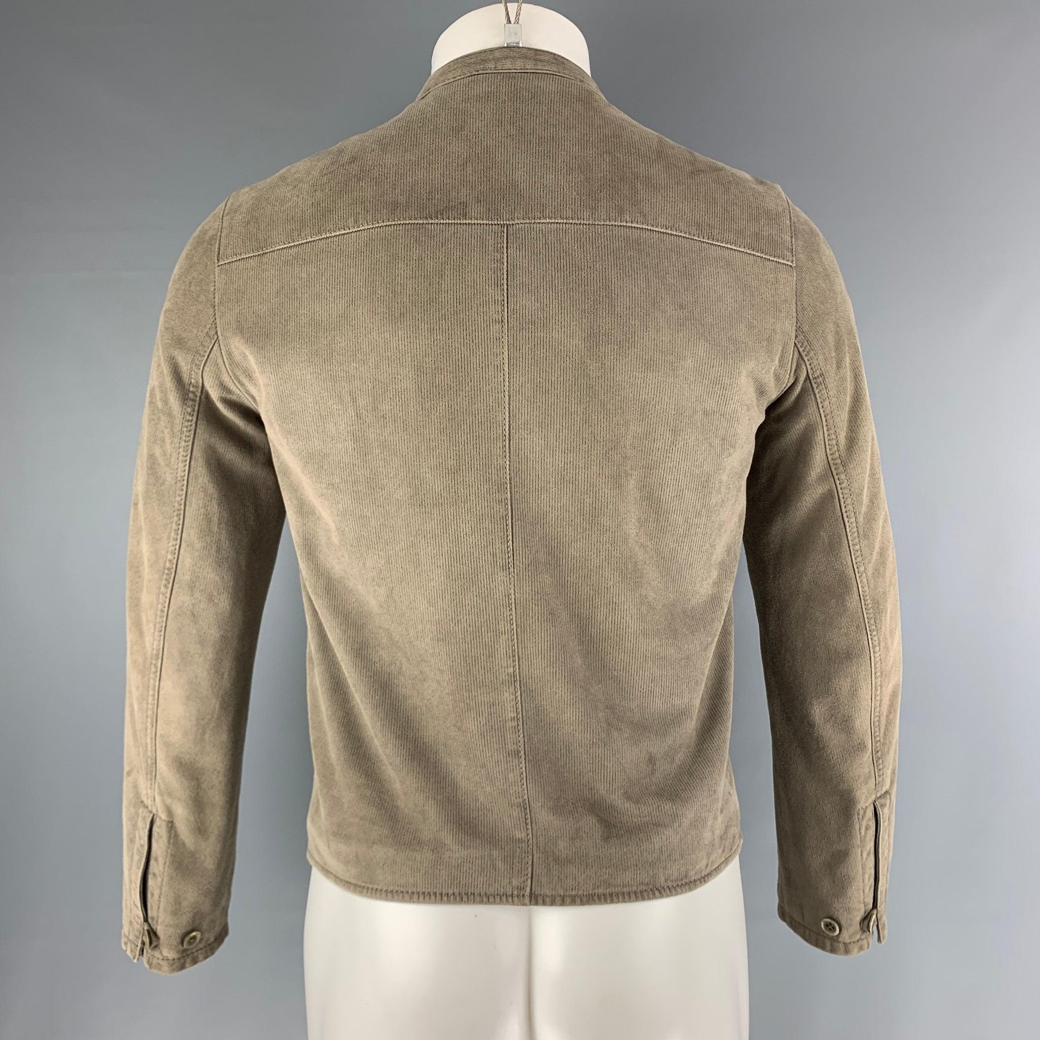 Men's JOHN VARVATOS Chest Size S Size S Green Olive Pinstripe Suede Zip Up Jacket For Sale