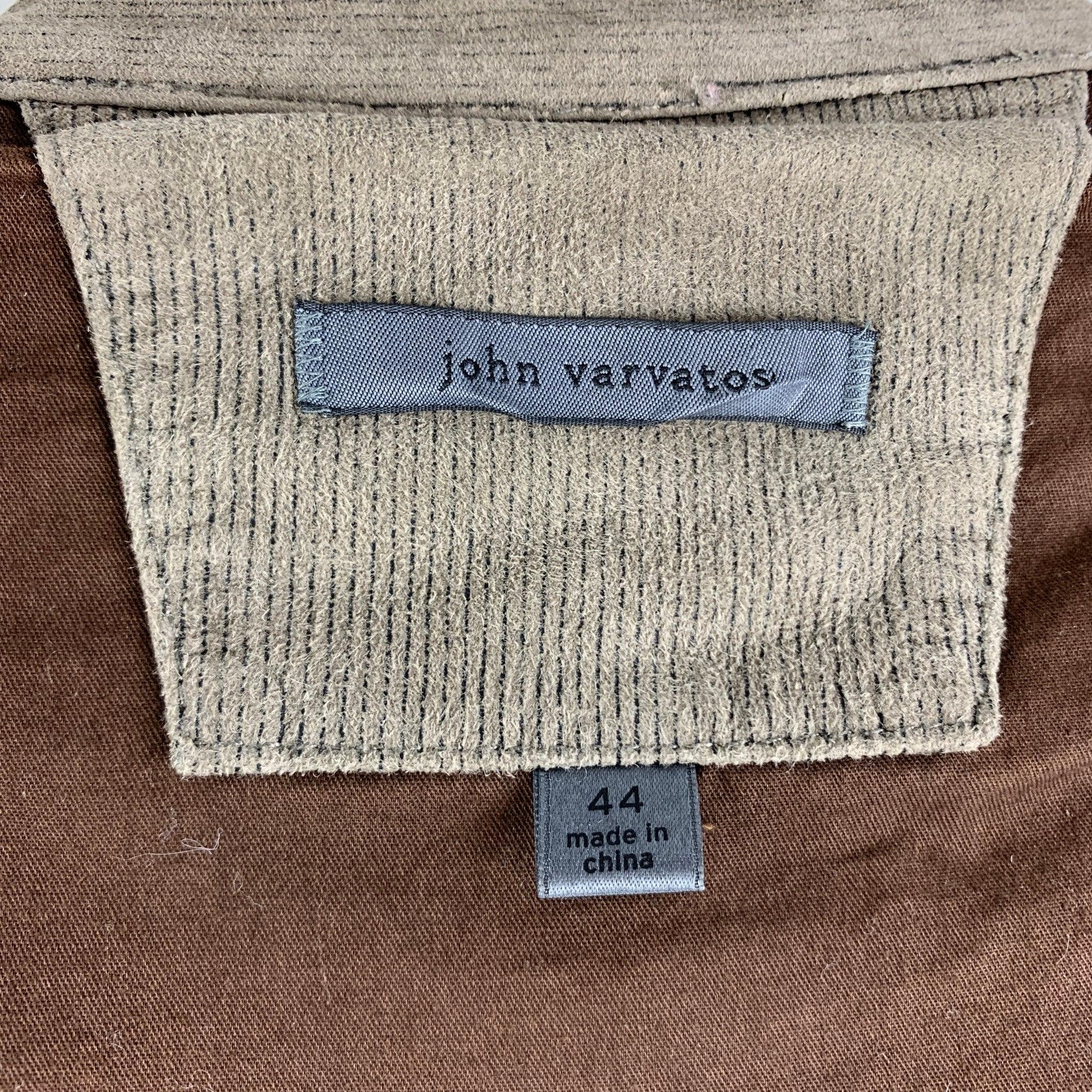 JOHN VARVATOS Chest Size S Size S Green Olive Pinstripe Suede Zip Up Jacket For Sale 1