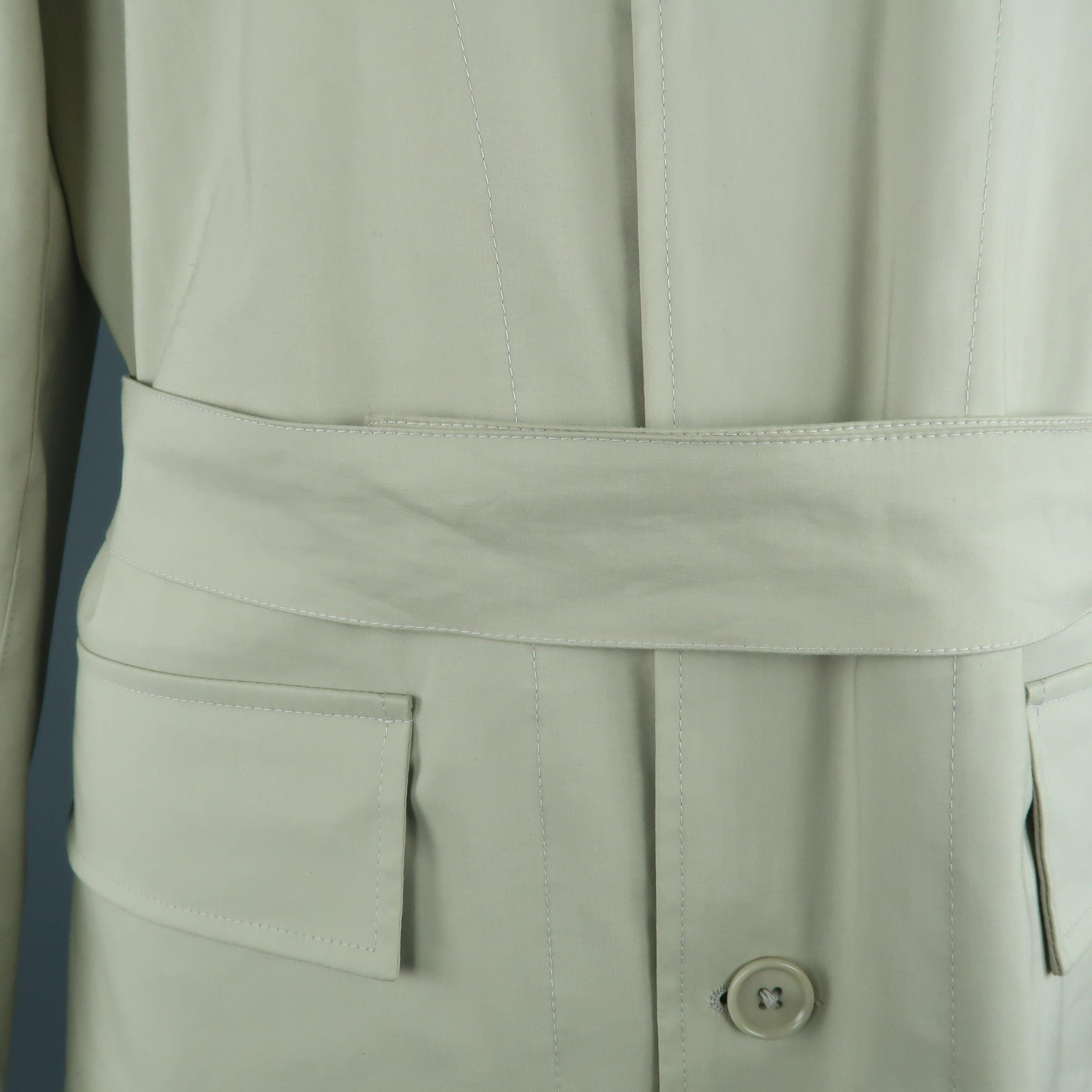 Men's JOHN VARVATOS Chest Size XL Khaki Solid Cotton Belted Coat For Sale