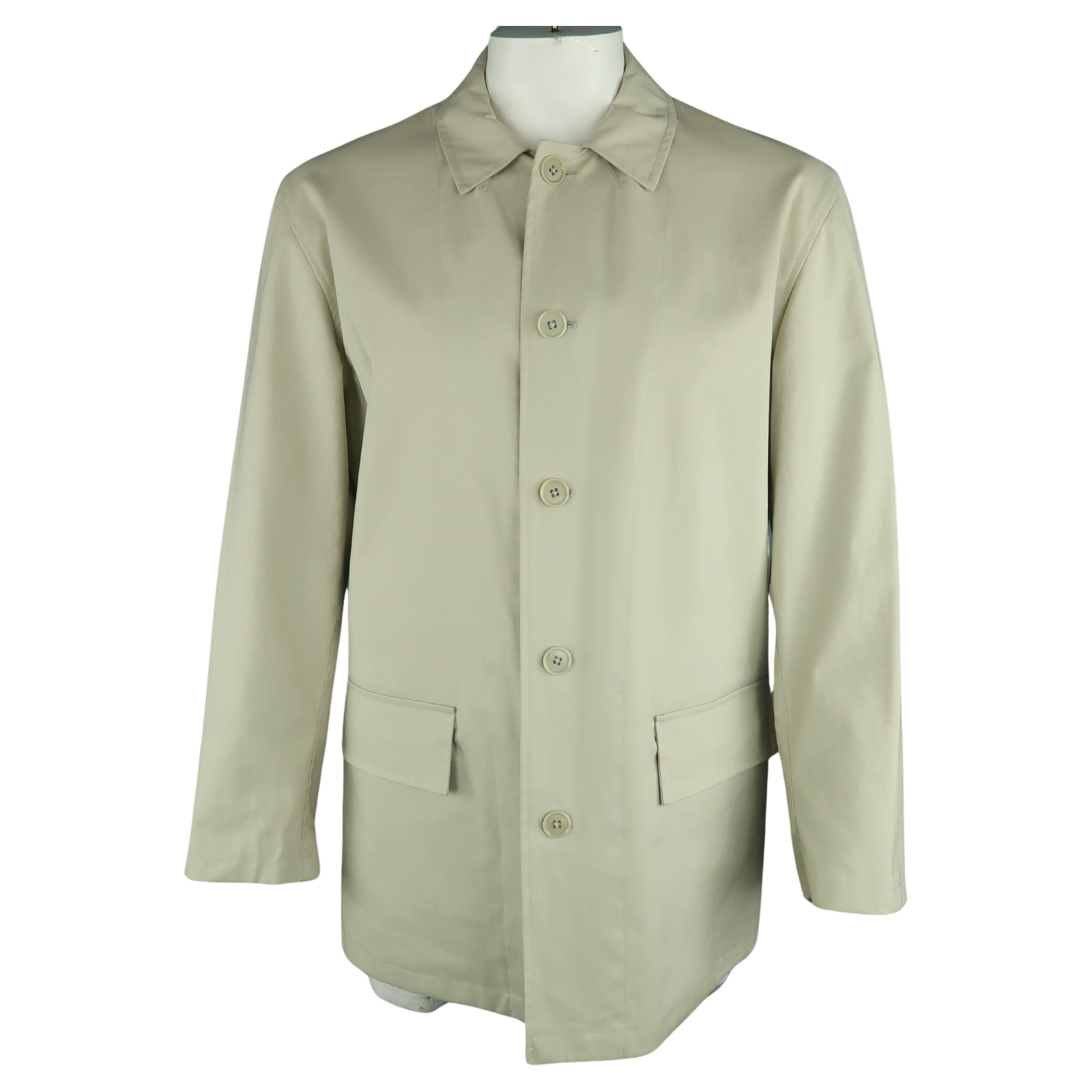 JOHN VARVATOS Chest Size XL Khaki Solid Cotton Belted Coat For Sale