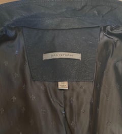 John Varvatos FW18 Giacca in pelle scamosciata brunita XL Colletto a scialle Marina Scuro Button davanti