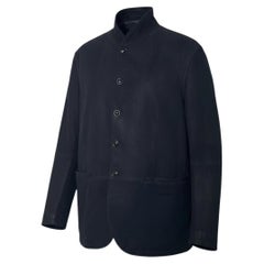 John Varvatos FW18 Giacca in pelle scamosciata brunita XL Colletto a scialle Marina Scuro Button davanti