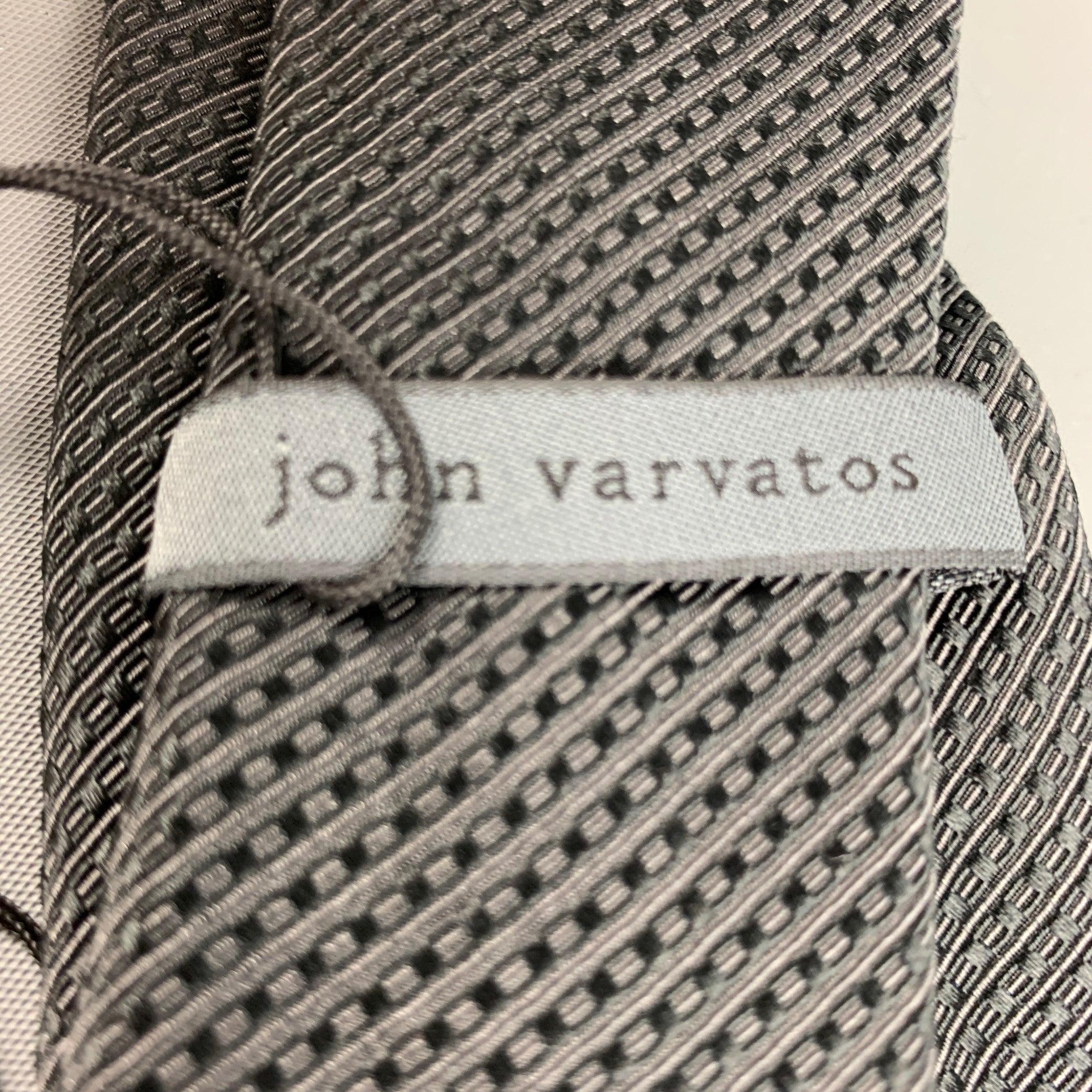 JOHN VARVATOS Grey Black Diagonal Stripe Cotton Tie For Sale 2