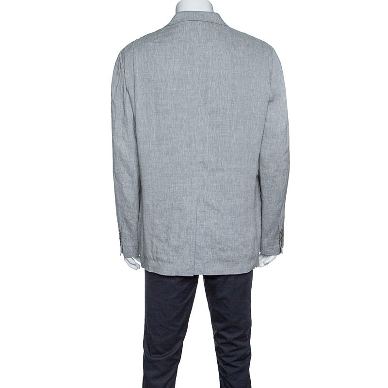 This John Varvatos tailored blazer is a wardrobe staple with a sense of nonchalance. It is cut from a slub linen blend into slim-fitting shape. Carrying a versatile grey hue, this one is styled with long sleeves, two button fastenings and front