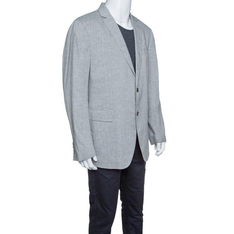 Gray John Varvatos Grey Slub Linen Tailored Blazer XXL