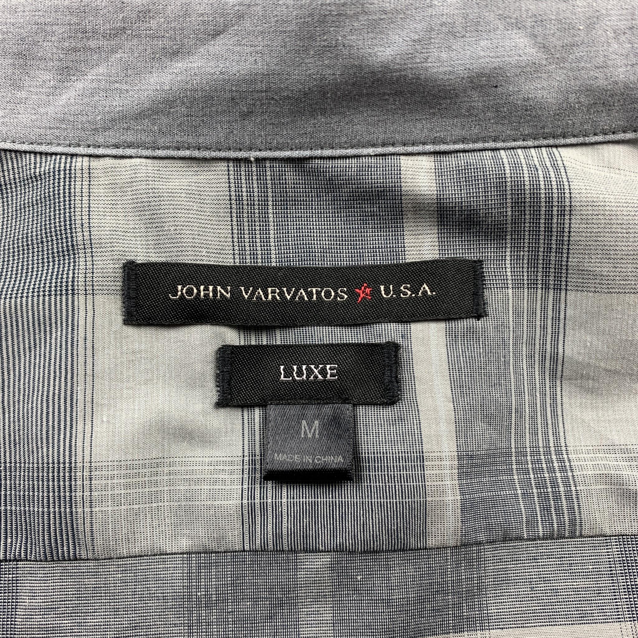 JOHN VARVATOS Luxe Size M Grey Plaid Cotton Button Up Long Sleeve Shirt In Good Condition In San Francisco, CA