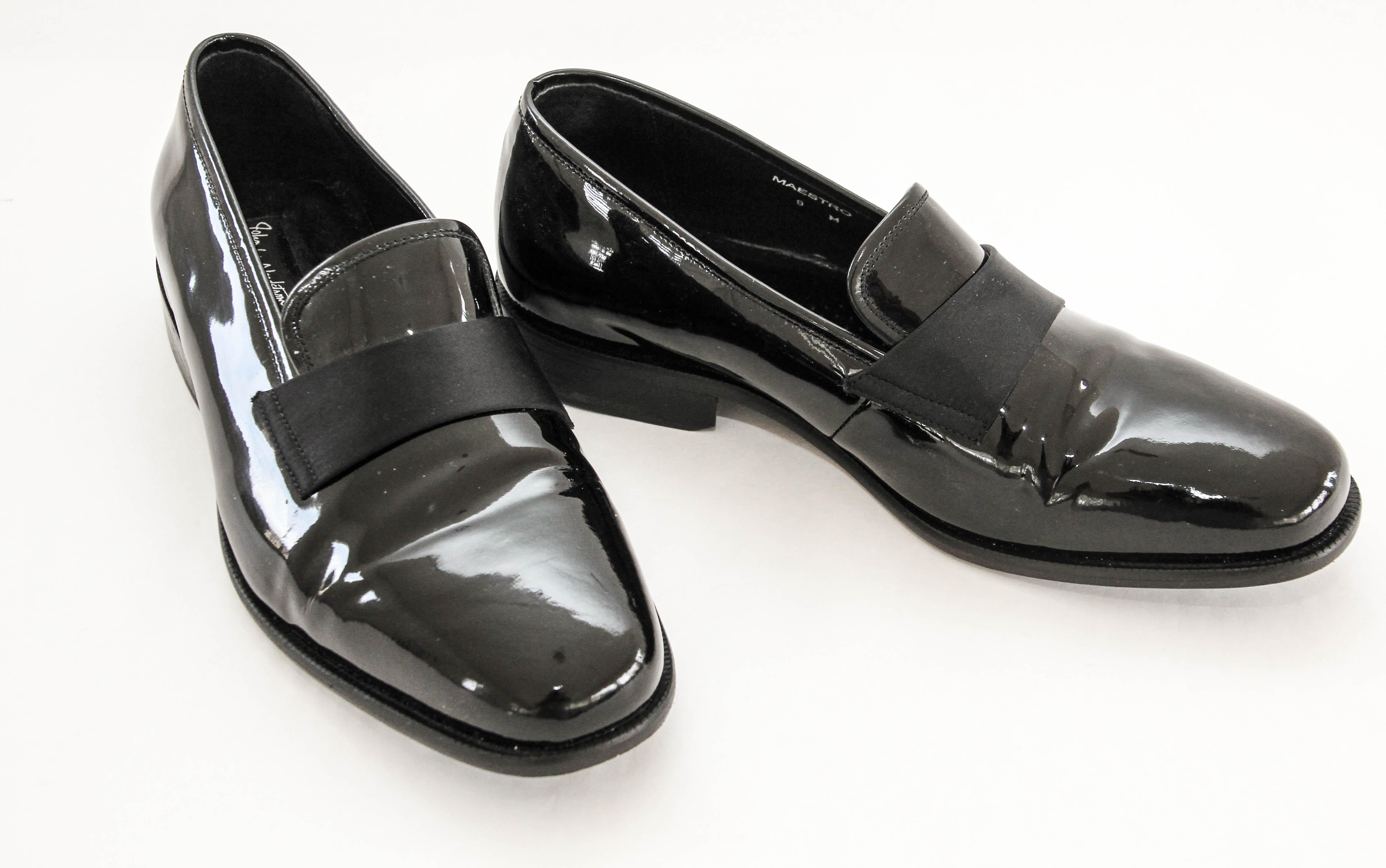 John Varvatos Maestro Men's Slip-On Dress Loafers in Black Patent Leather Sz 9 M For Sale 9