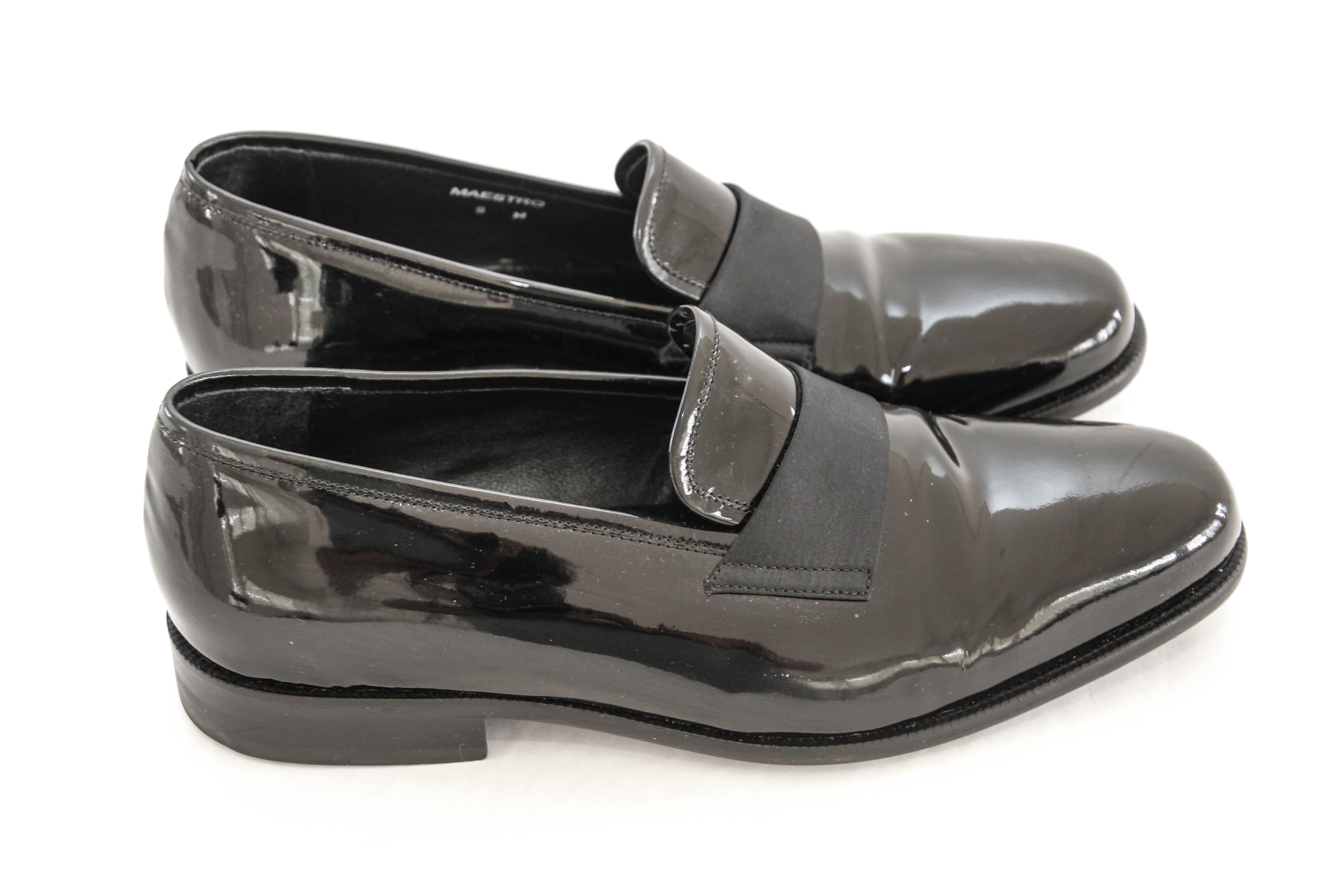 John Varvatos Maestro Men's Slip-On Dress Loafers in Black Patent Leather Sz 9 M en vente 2