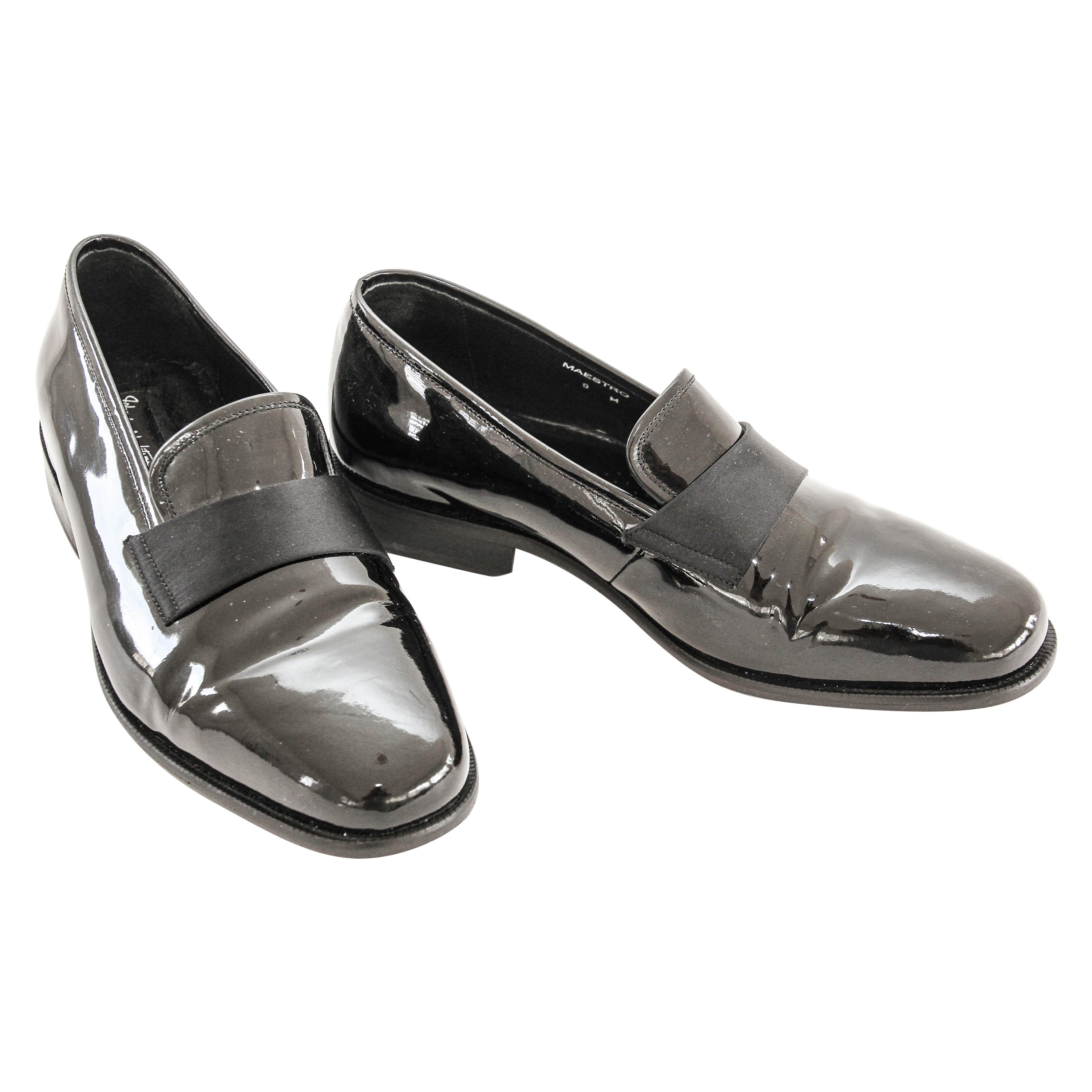 John Varvatos Maestro Mocasines de vestir sin cordones en charol negro, 9 M en venta
