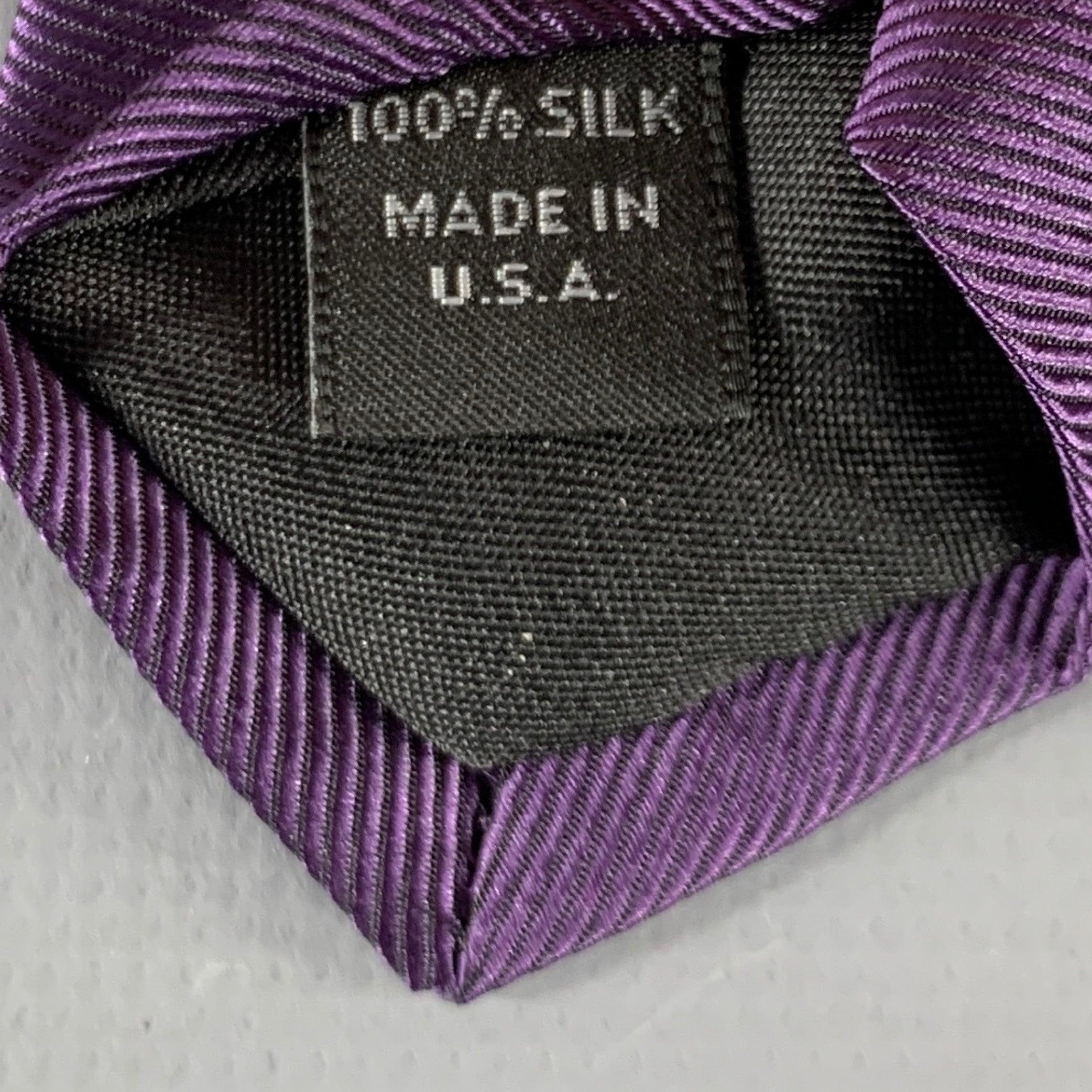 Men's JOHN VARVATOS Purple Black White Diagonal Stripe Silk Tie For Sale