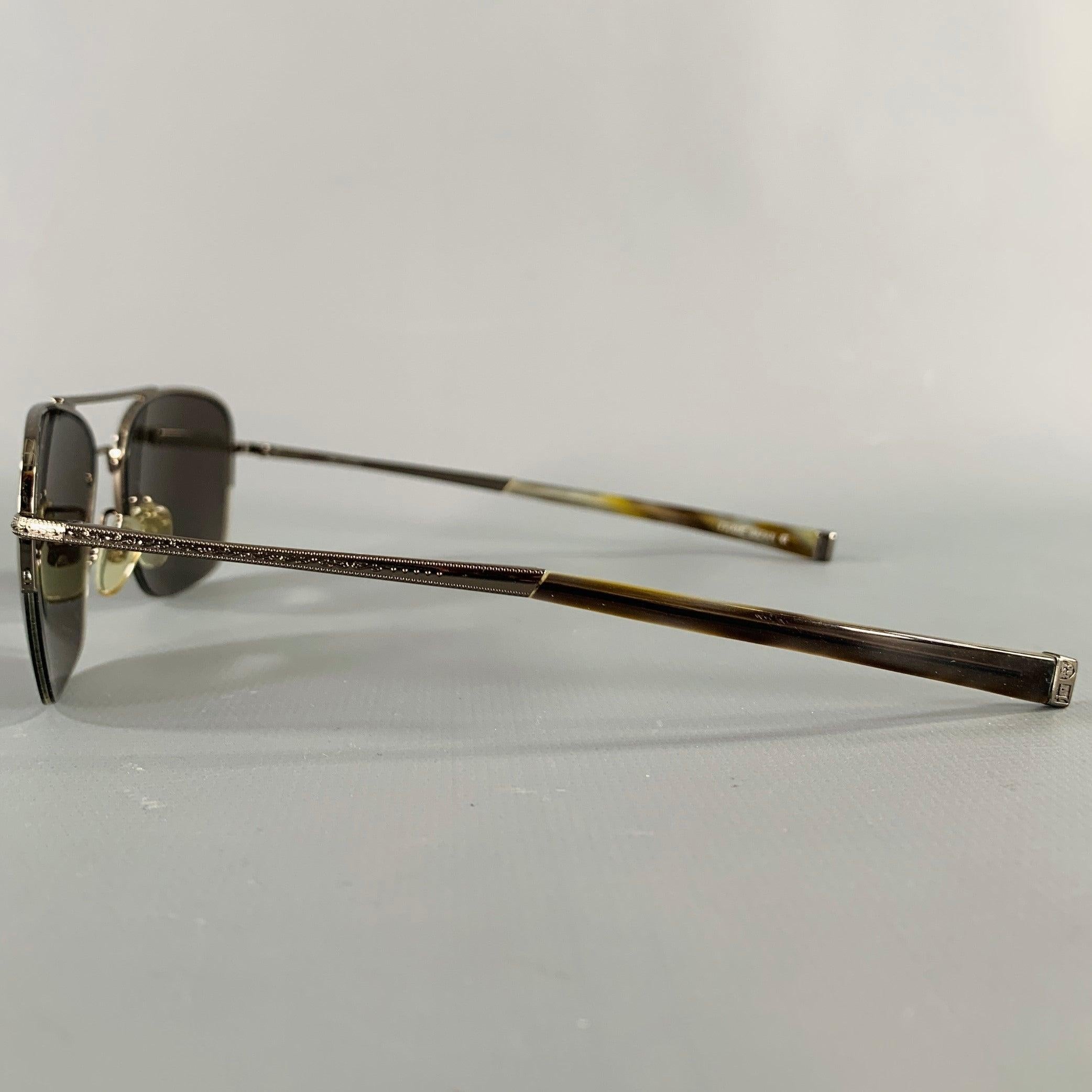 JOHN VARVATOS Silver Gunmetal Metal Aviator Sunglasses In Good Condition In San Francisco, CA