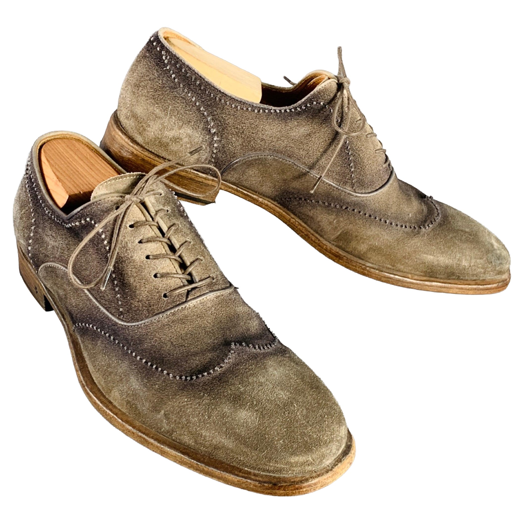JOHN VARVATOS Size 10 Antique Grey Suede Oxford Lace-Up Shoes