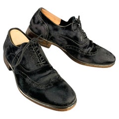 JOHN VARVATOS Size 10 Black Velvet Distressed Wingtip Lace-Up Shoes