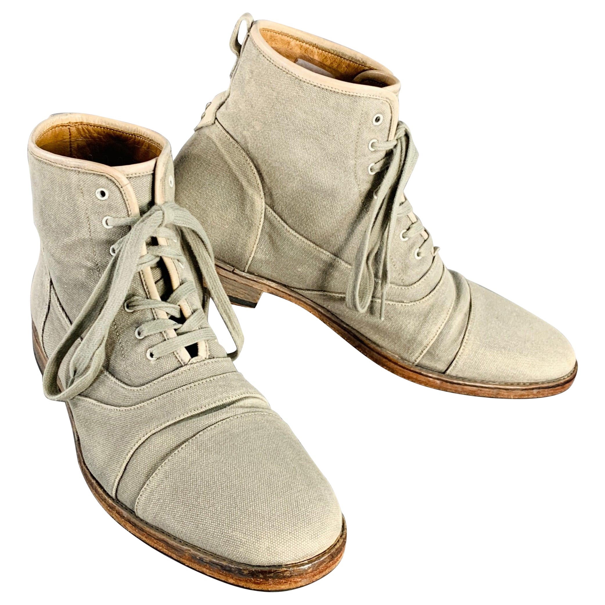 JOHN VARVATOS Size 10 Grey Canvas Cap Toe Lace-Up Ankle Boots