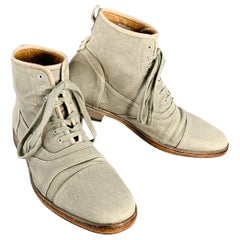 JOHN VARVATOS Size 10 Grey Canvas Cap Toe Lace-Up Ankle Boots