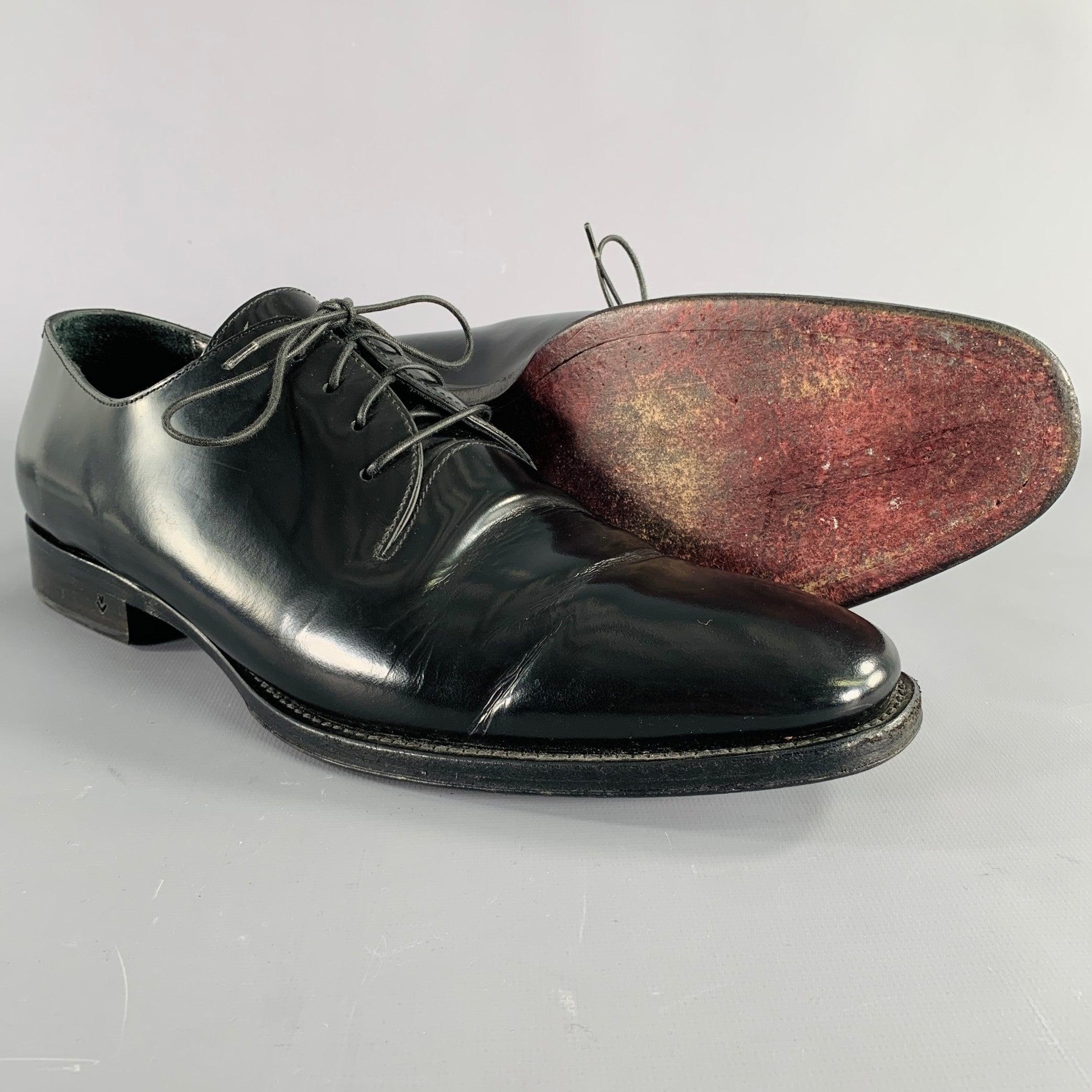 JOHN VARVATOS Size 11 Black Patent Leather Derby Lace Up Shoes For Sale 1