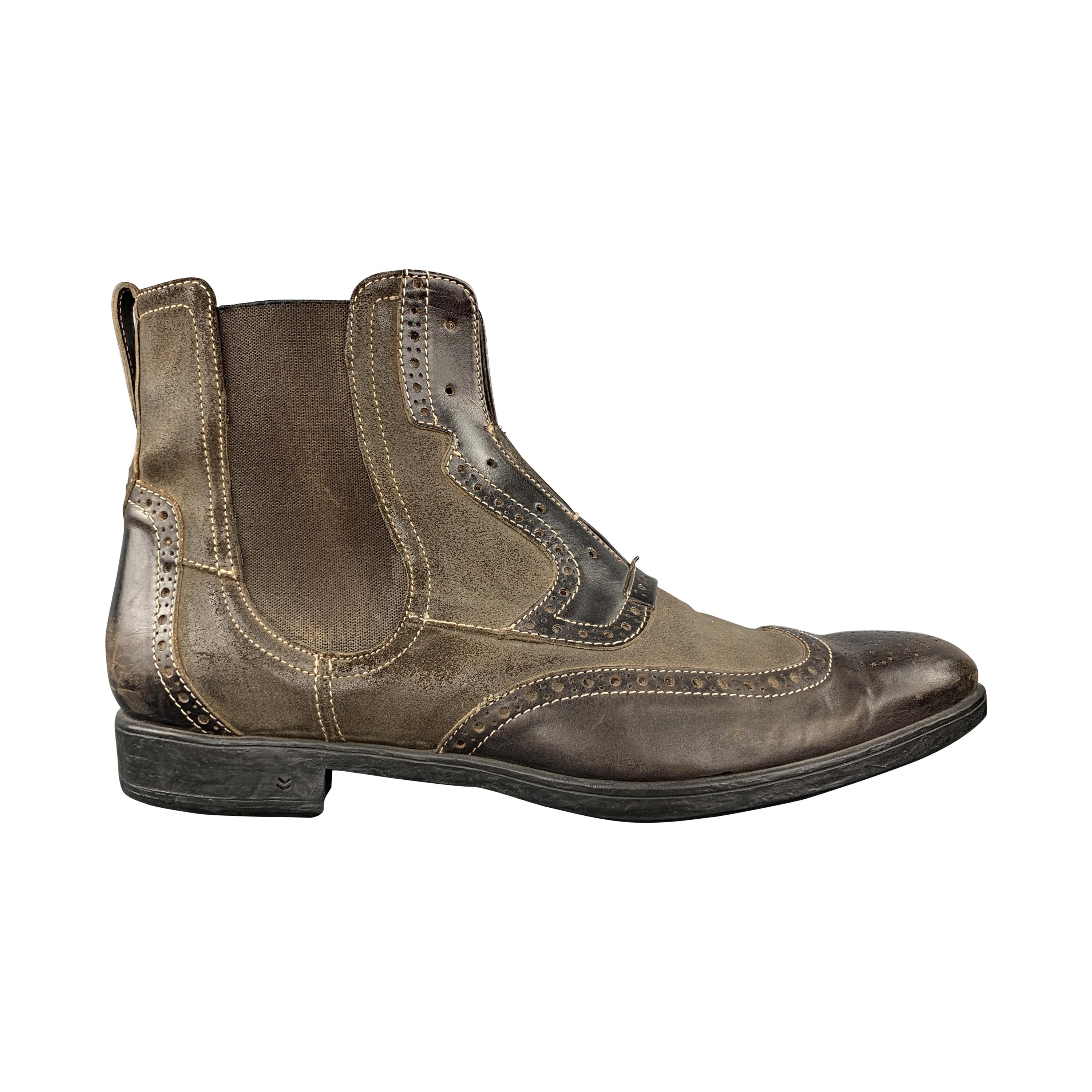 JOHN VARVATOS Size 11.5 Brown Wingtip Color Block Leather Boots