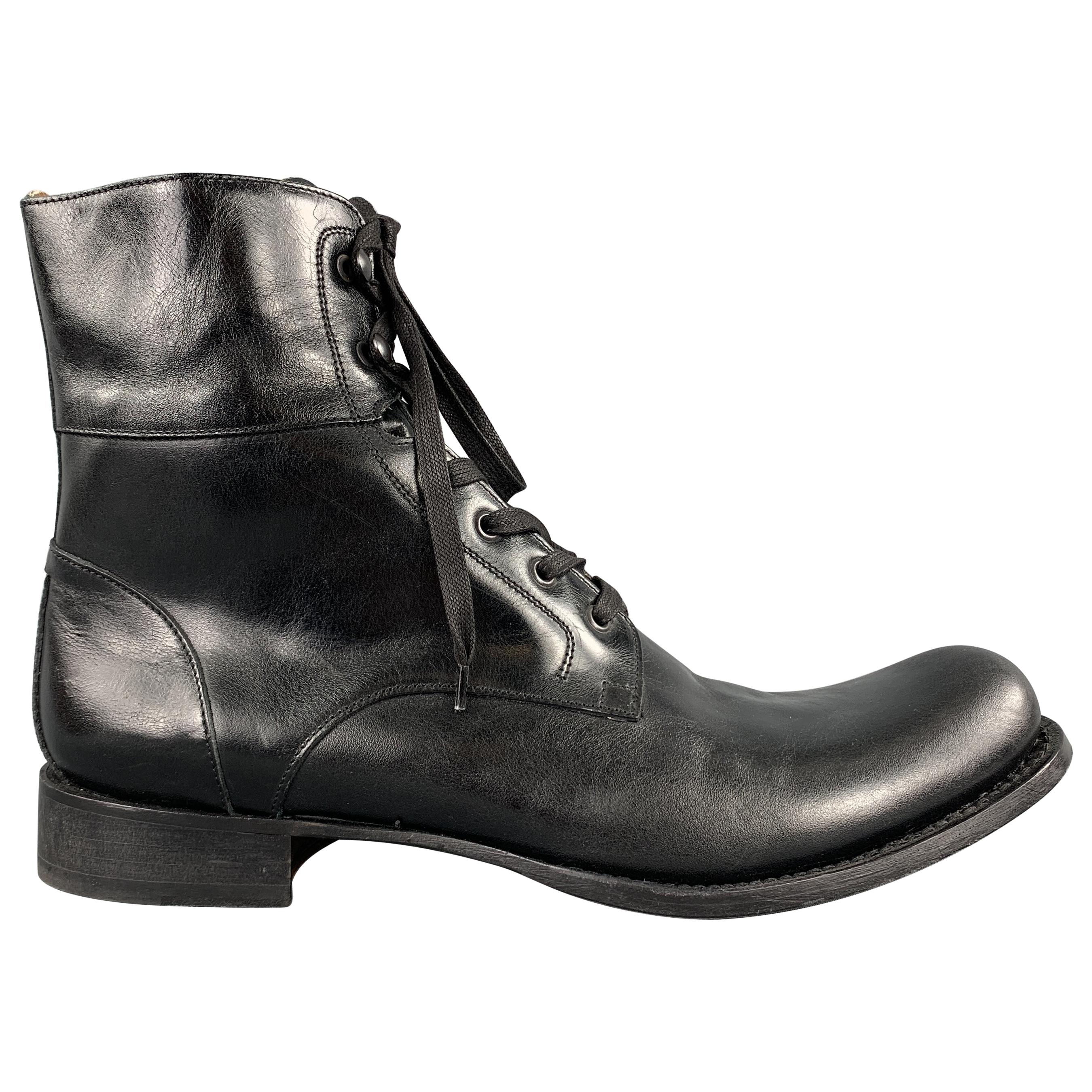 JOHN VARVATOS Size 12 Black Leather Lace Up Convert Boots