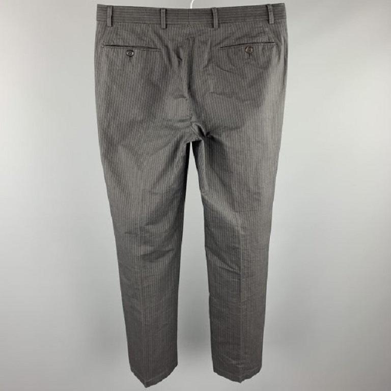 JOHN VARVATOS Size 30 Dark Gray Stripe Cotton Zip Fly Dress Pants In Good Condition For Sale In San Francisco, CA